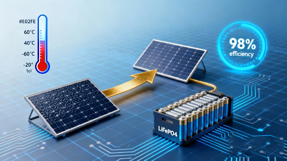 Efficiency and operating temperature range of LiFePO4 battery from -20°C to 60°C with high charge/discharge efficiency