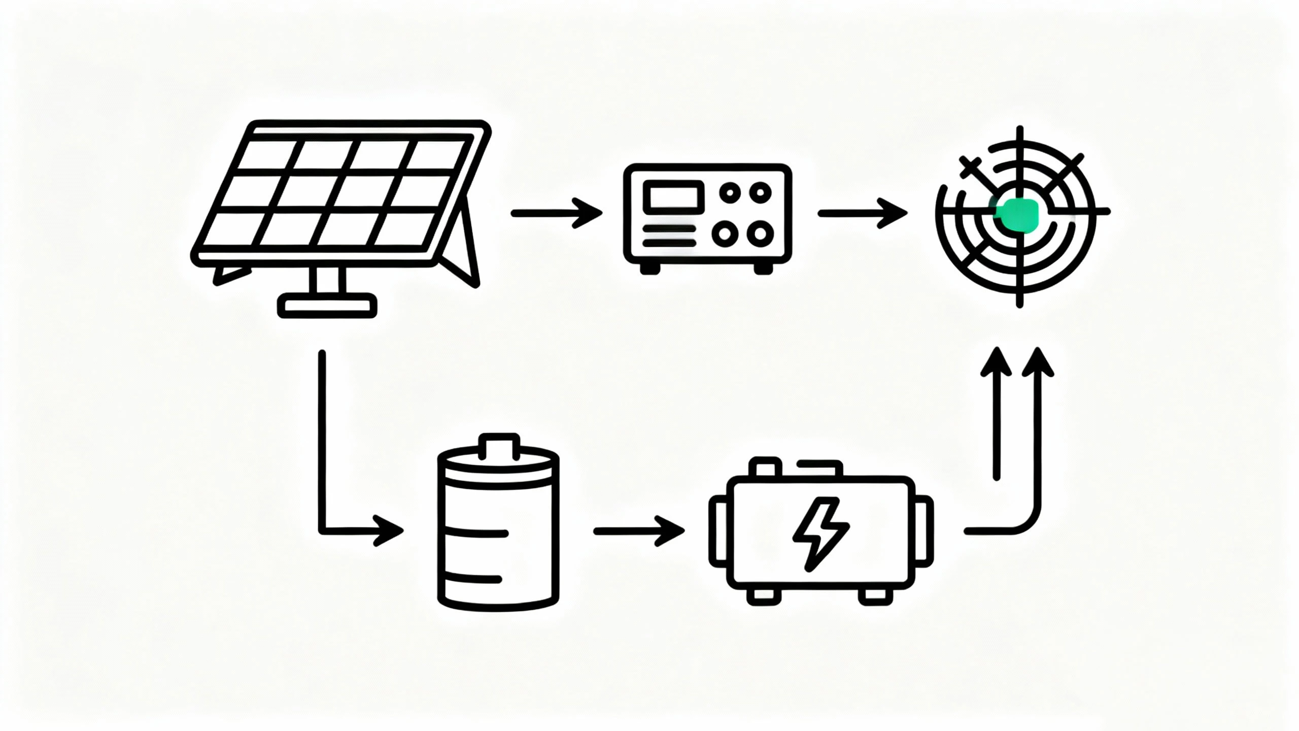 Hybrid-inverter-system-diagram-showing-solar-panels,-battery-storage
